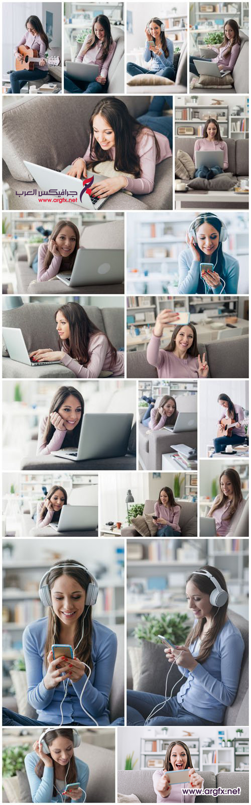 Beautiful young girl works with the smartphone and a laptop 2 - 20xUHQ JPEG Photo Stock