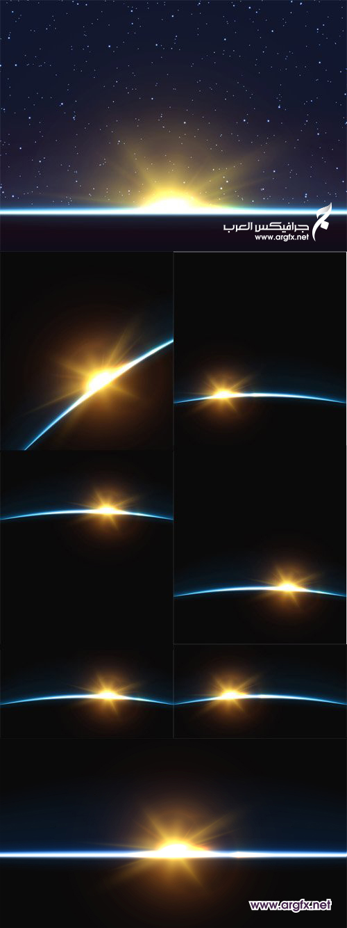 Vector Set - Planet Earth. Sunrise Globe Horizon Atmosphere