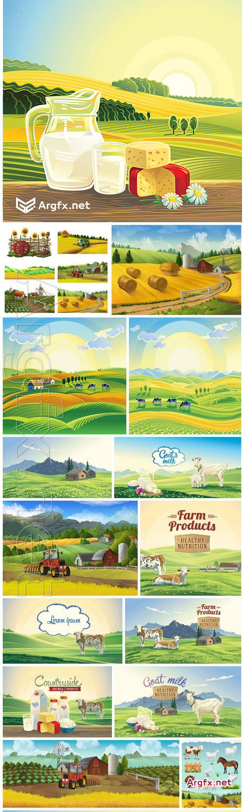  Mountain landscape and farm 15X EPS