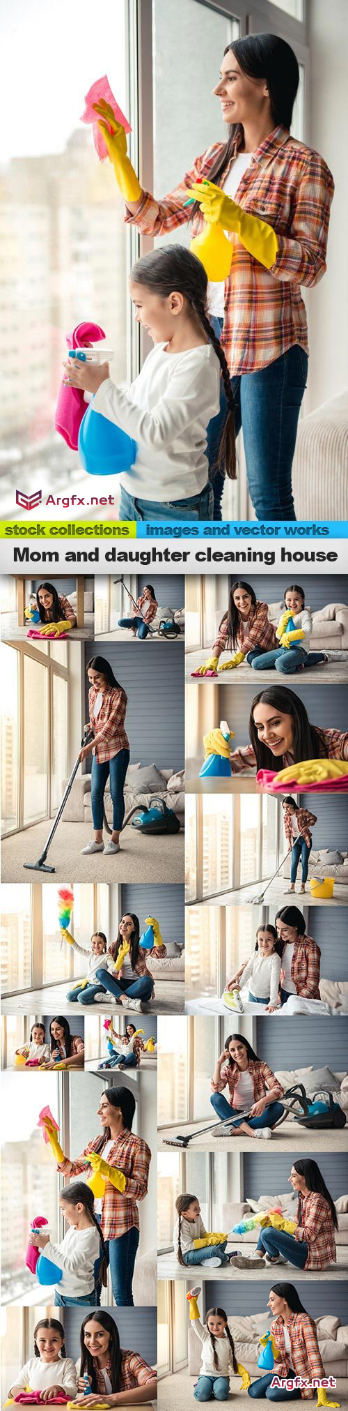 Mom and daughter cleaning house, 15 x UHQ JPEG