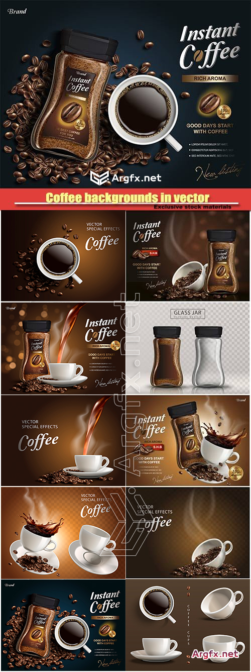  Coffee backgrounds in vector