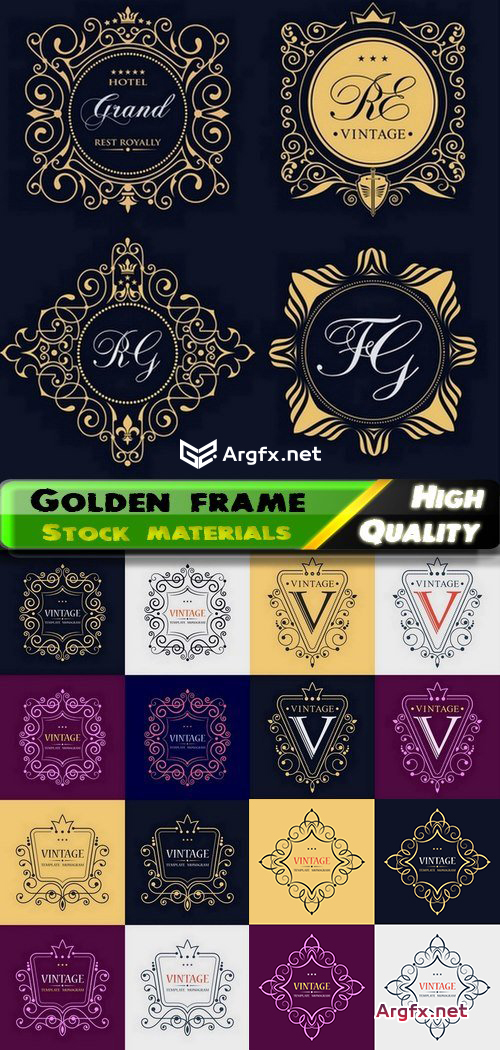  Golden decorative luxury vintage frame and logo emblem 5 Eps