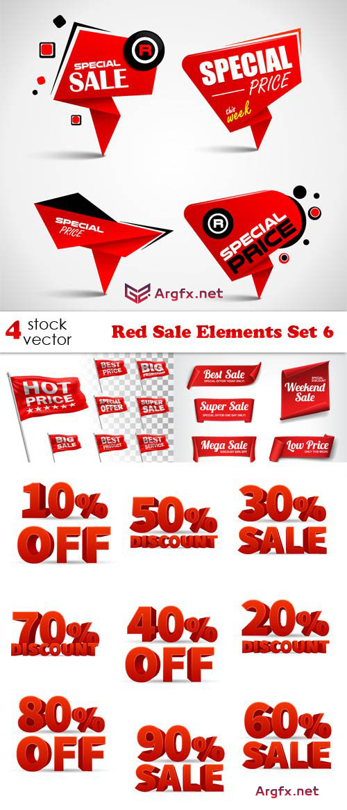 Vectors - Red Sale Elements Set 6