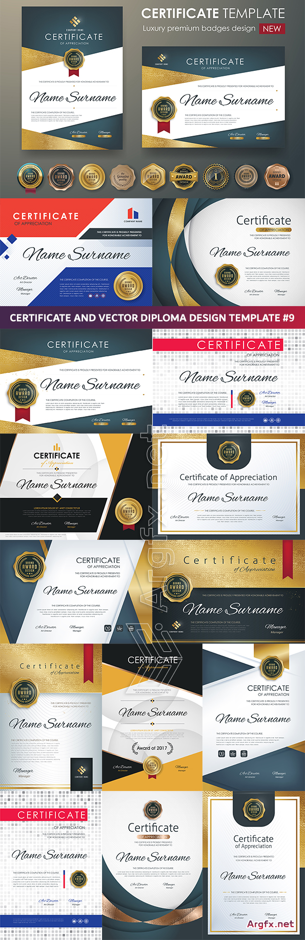 Certificate and vector diploma design template #9
