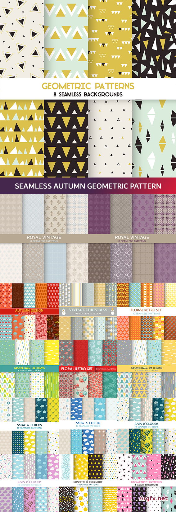 Seamless autumn geometric pattern with flower sky triangles 15 EPS
