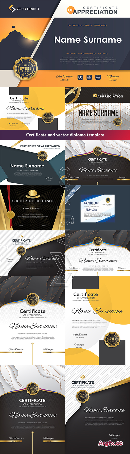  Certificate and vector diploma template design set
